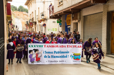 Pancarta de la tamborada escolar de Tobarra Semana Santa 2019